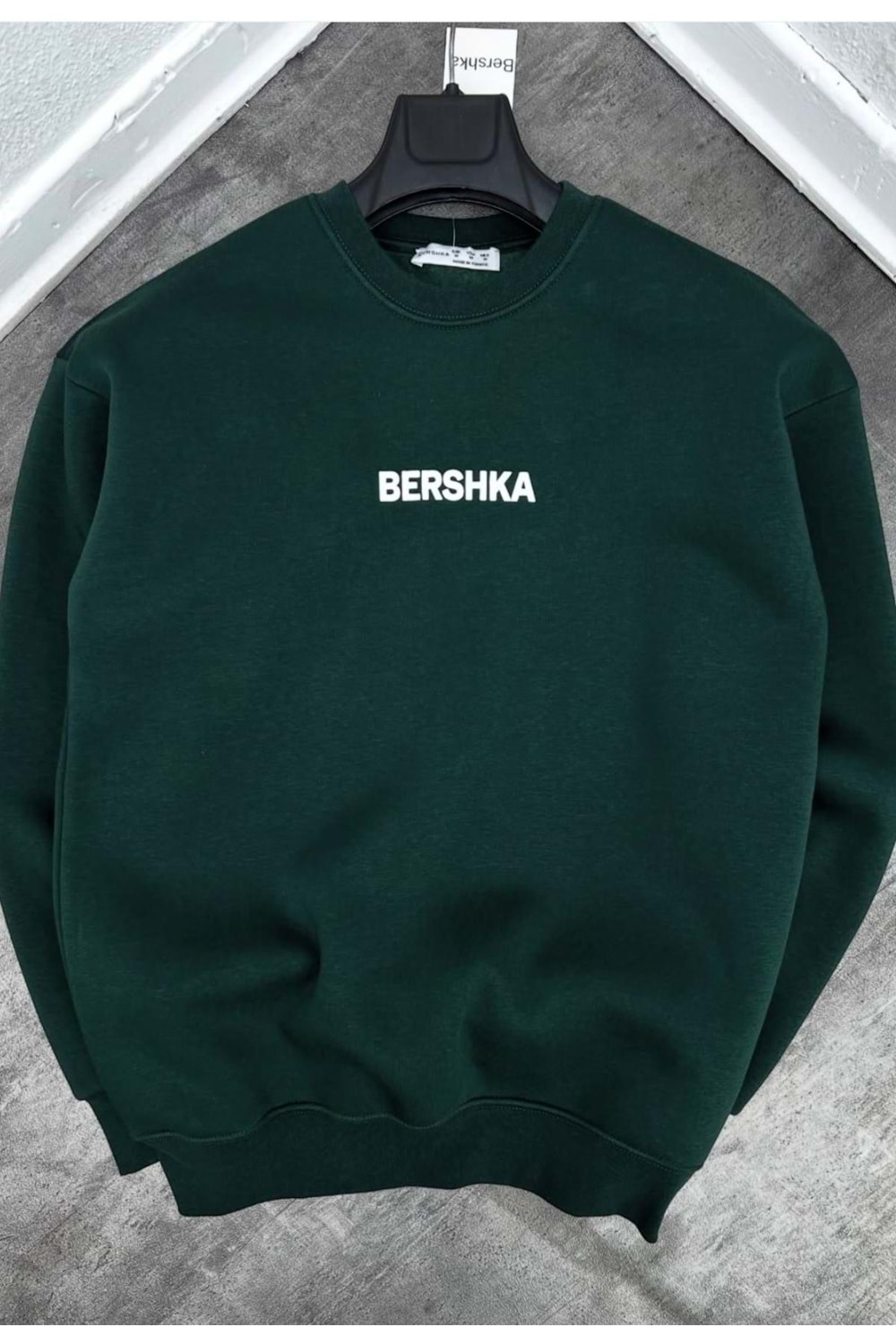 1001 BERSHKA BİSİKLET YAKA SWEAT - YEŞİL