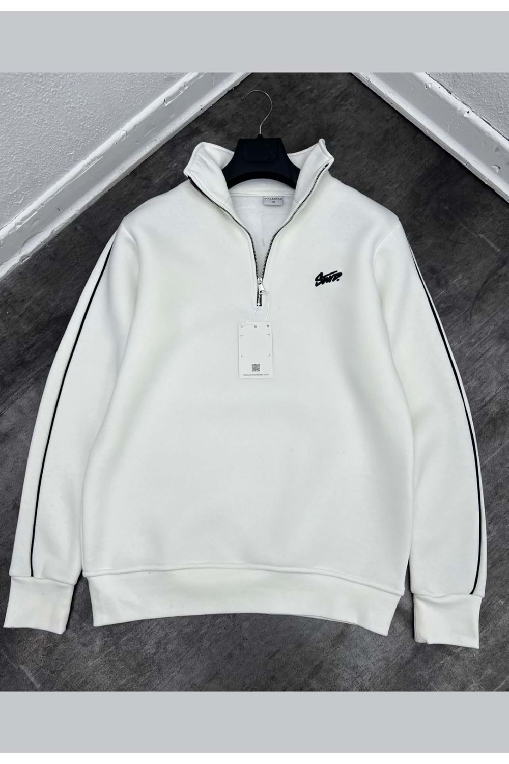 1011 STWD YAKA FERMUAR SWEAT - BEYAZ