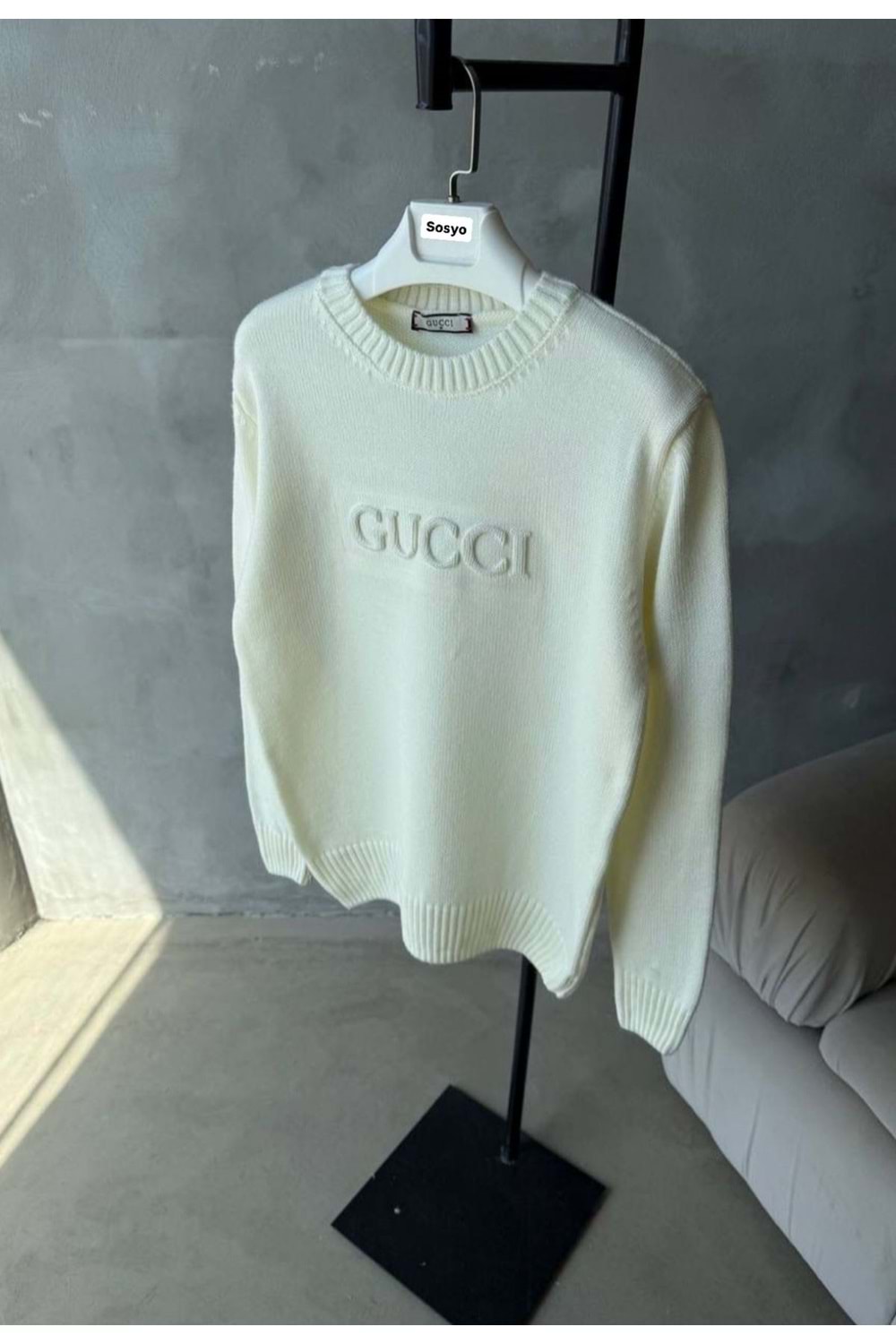 1001 GUCCI TRIKO ÖRME KAZAK - BEYAZ - XL