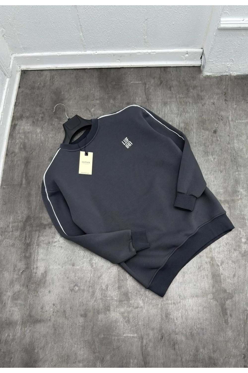 1004 LUFIAN ŞERIT DETAY BISIKLET YAKA SWEAT - ANTRASİT