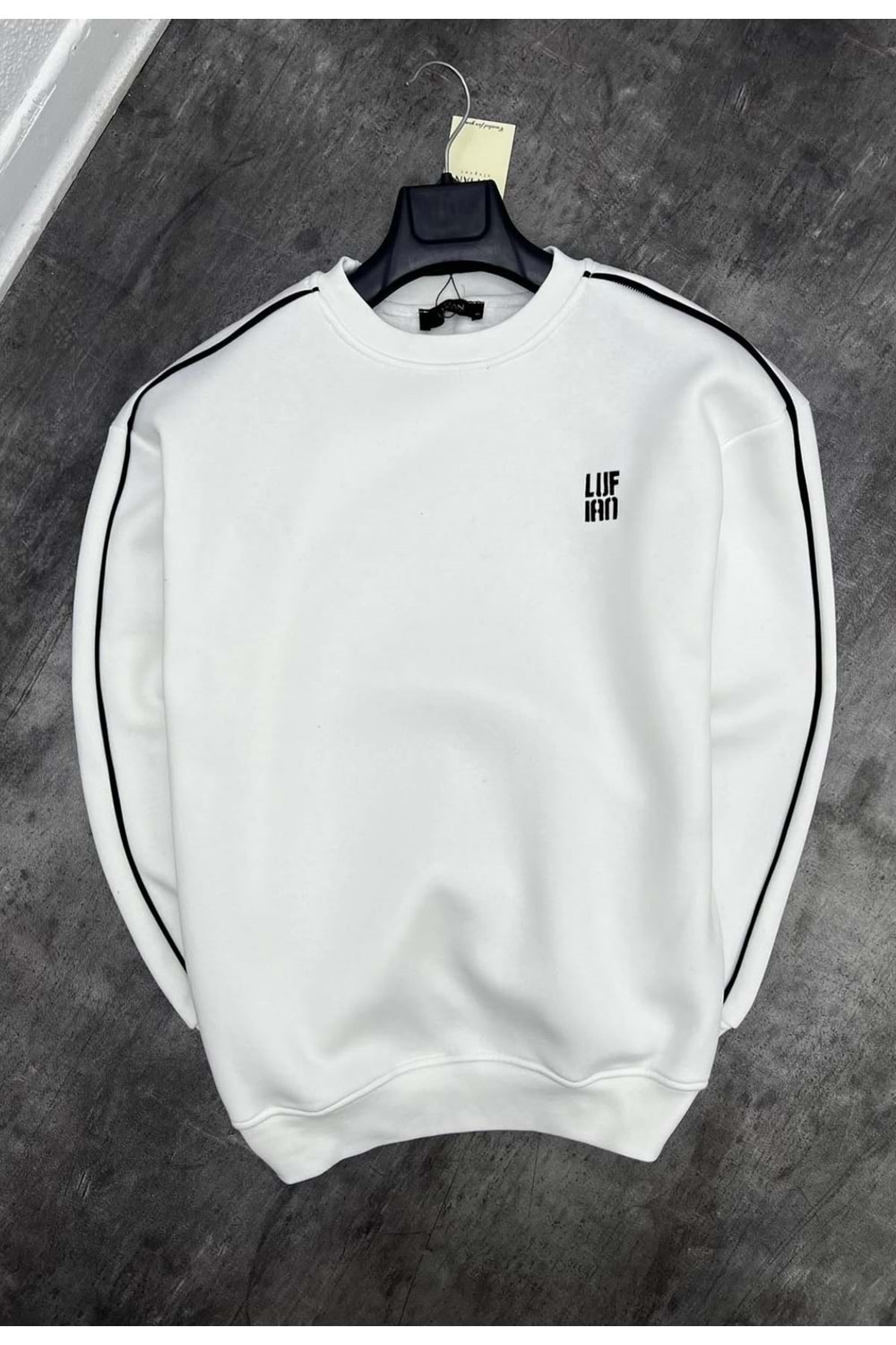 1004 LUFIAN ŞERIT DETAY BISIKLET YAKA SWEAT - BEYAZ - XXL