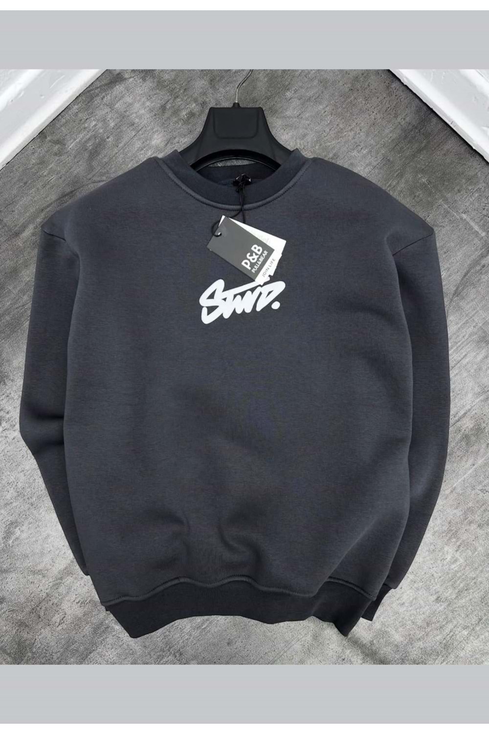 1013 STWD ÖN ARKA BASKI BISIKLET YAKA SWEAT - ANTRASİT - S