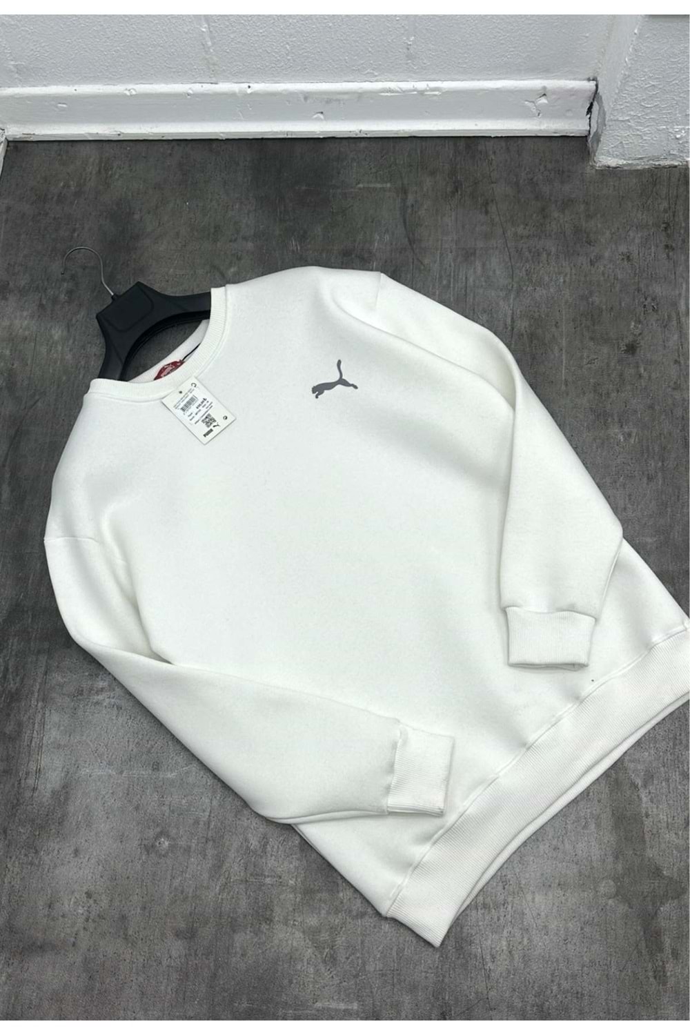 1004 PUMA REFLEKTÖR BASKI BISIKLET YAKA SWEAT - BEYAZ - M