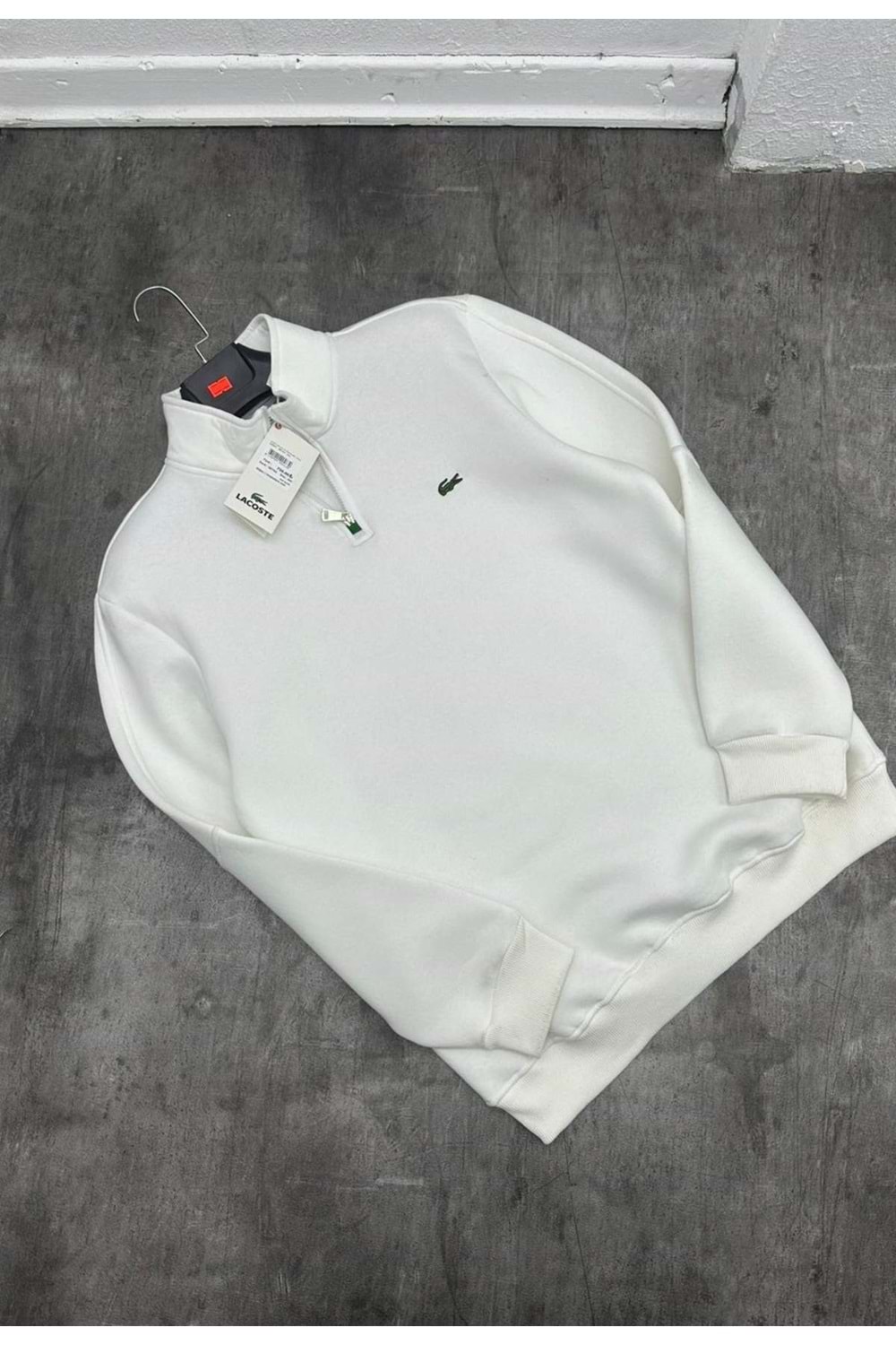 1009 LACOSTE FERMUAR YAKA SWEAT - BEYAZ - XXL