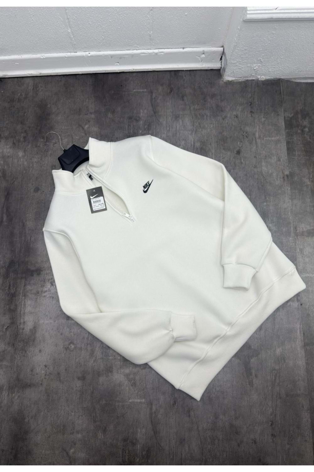 1010 NIKE FERMUAR YAKA SWEAT - BEYAZ