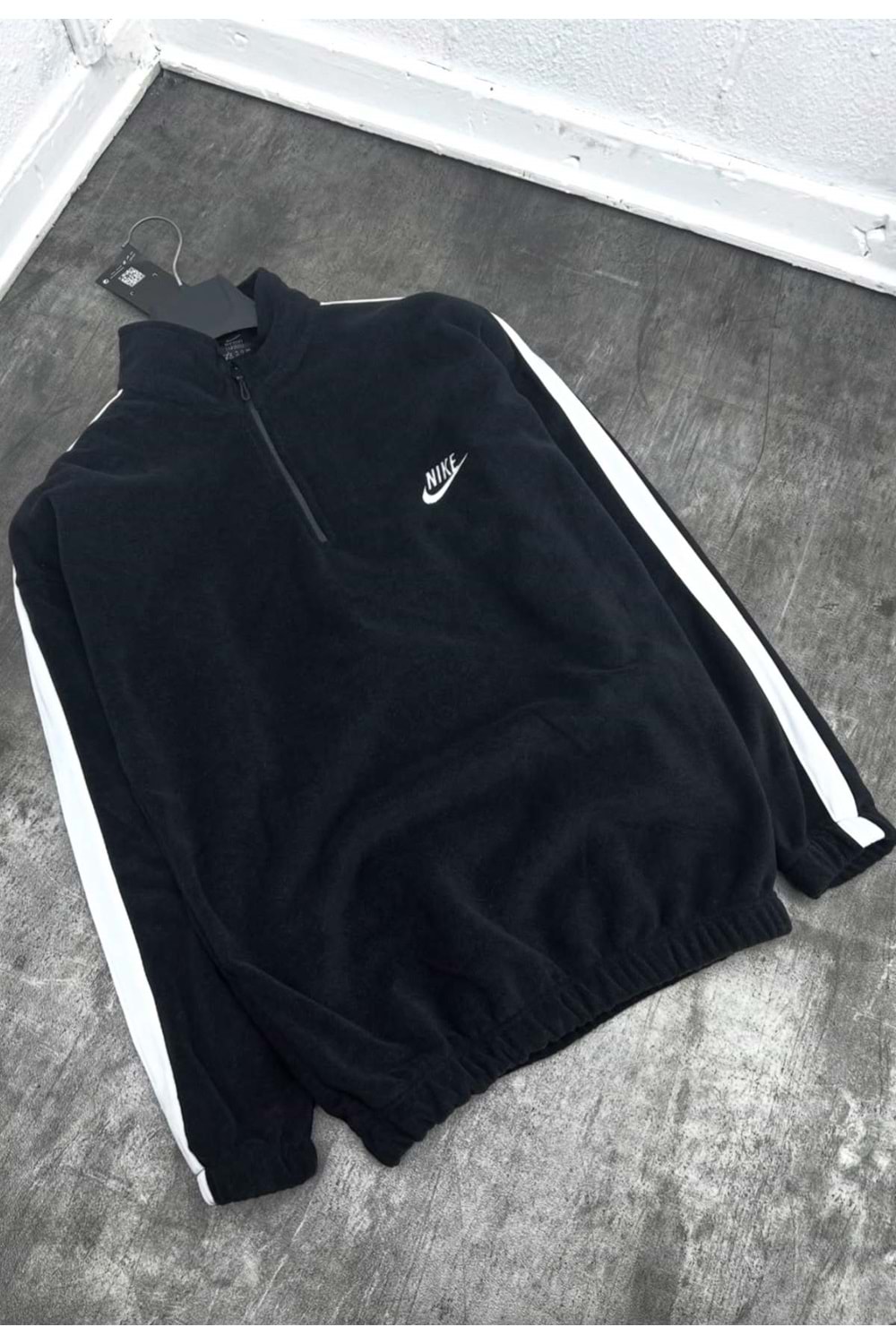 1012 NIKE FERMUAR YAKA LASTIK DETAY SWEAT - SİYAH - S