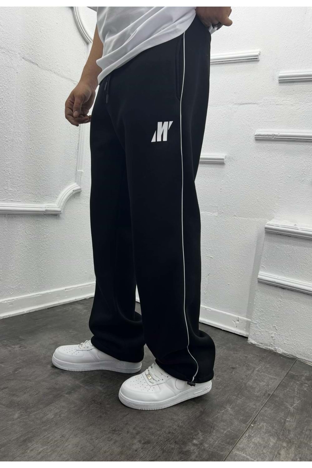 1006 MAVI ŞERIT DETAY BAGGY EŞOFMAN - SİYAH - M