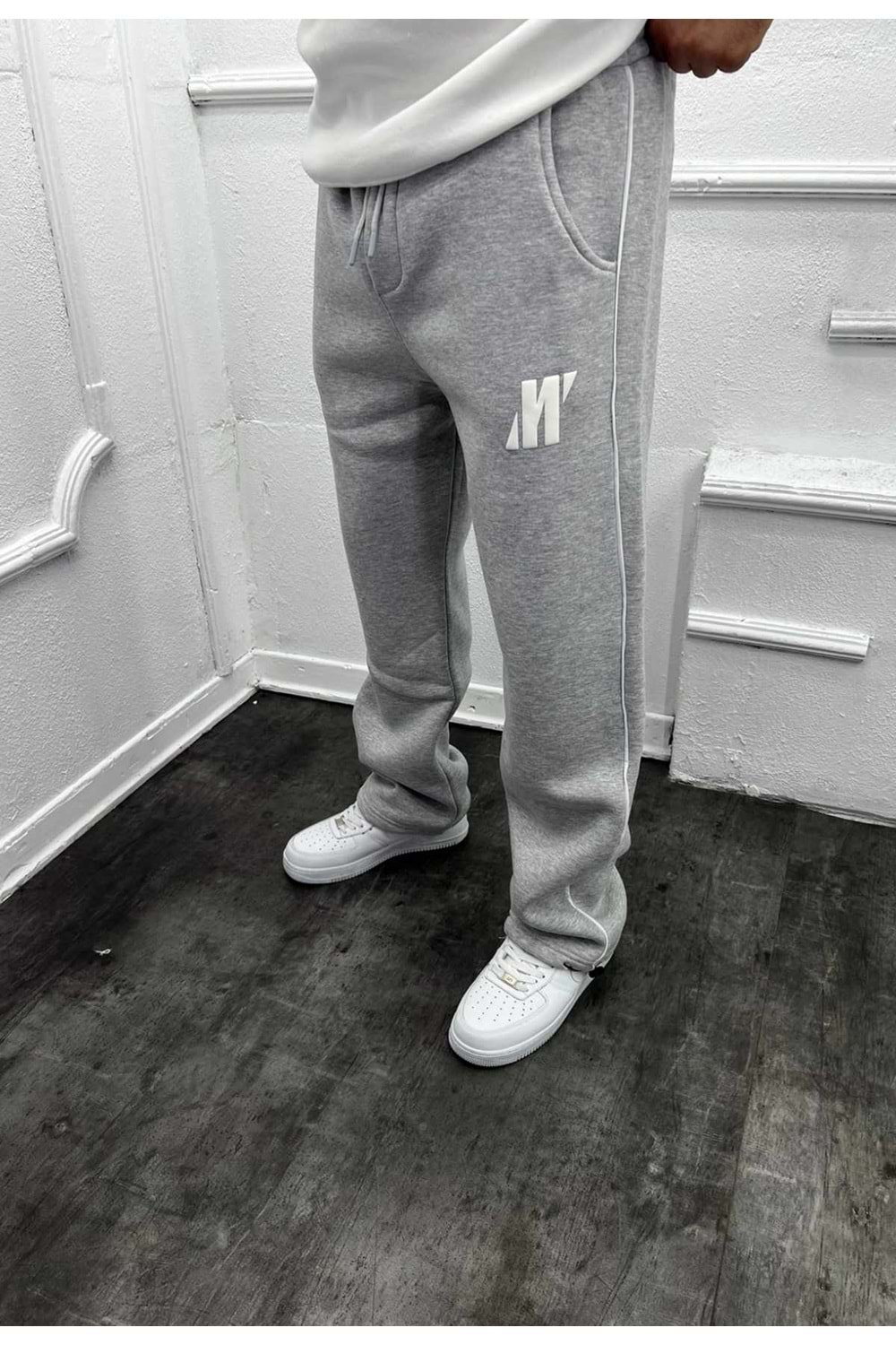 1006 MAVI ŞERIT DETAY BAGGY EŞOFMAN - GRİ - XL