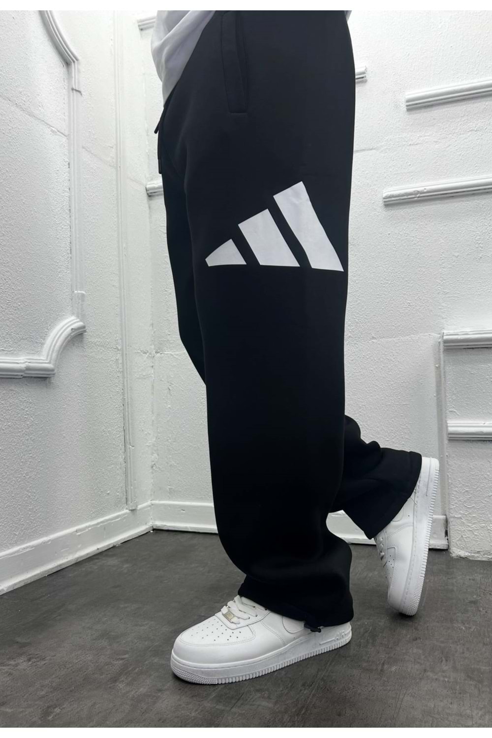 1008 ADIDAS TRANSFER BASKI BAGGY EŞOFMAN - SİYAH - M