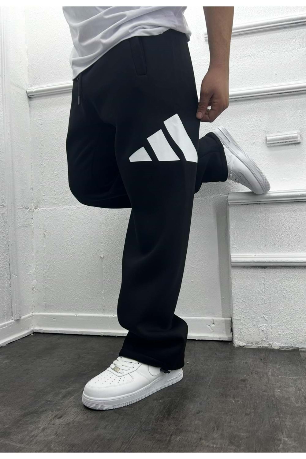 1008 ADIDAS TRANSFER BASKI BAGGY EŞOFMAN - SİYAH - M