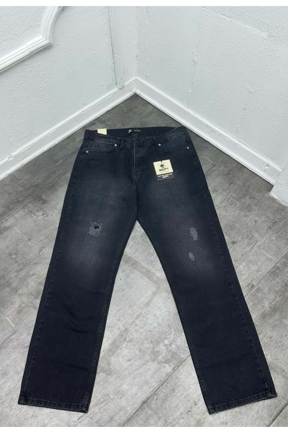 1008 KEPS TASLAMA YIRTIK BAGGY KOT - KOYU FÜME