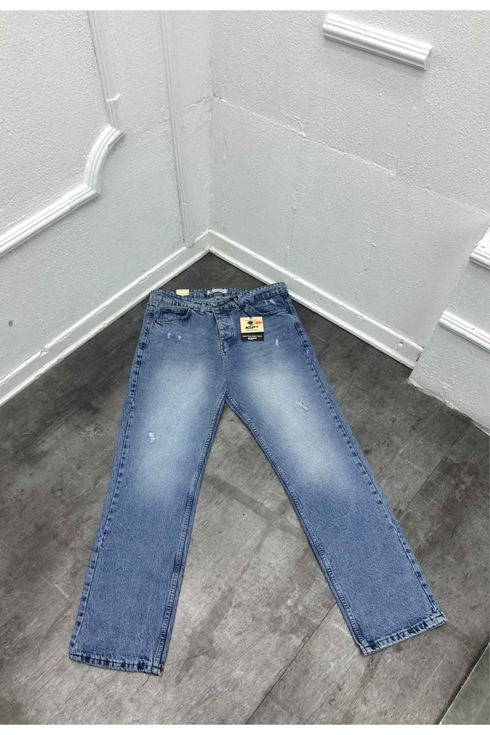 1009 KEPS YIRTIK TASLAMA BAGGY KOT - MAVİ