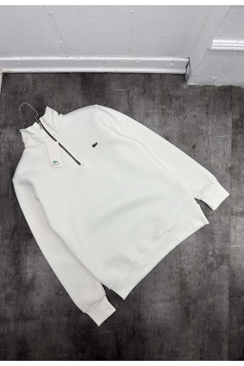 1019 LACOSTE FERMUAR YAKA SWEAT - BEYAZ