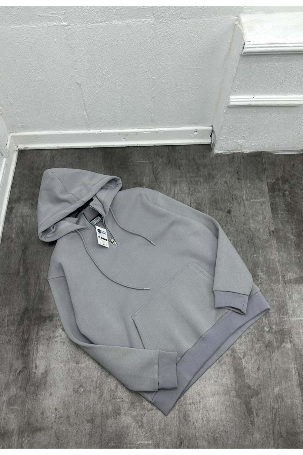 1001 ALPHA KAPŞONLU SWEAT - BOYALI GRİ - S