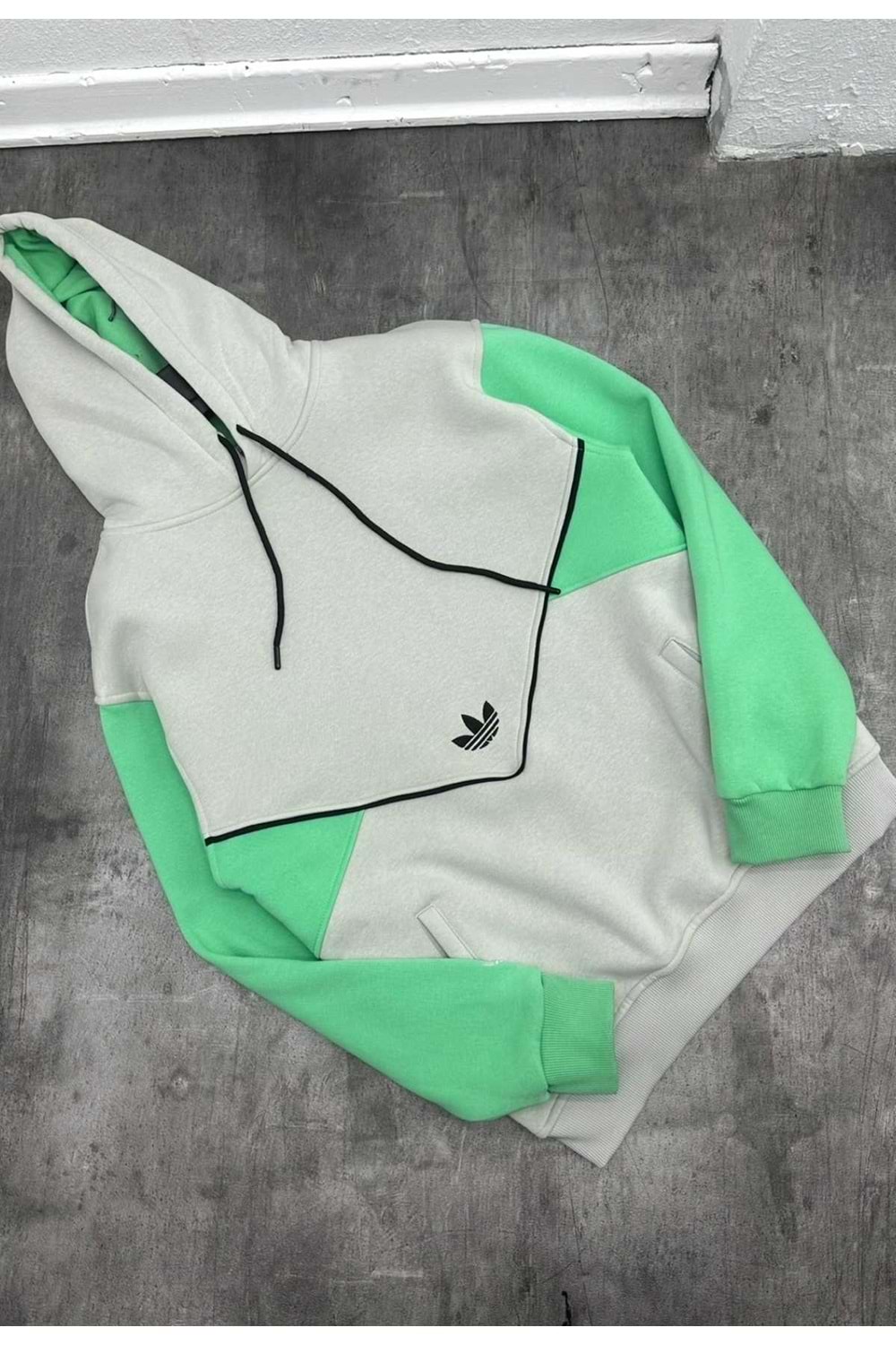 1024 ADİDAS KAPŞONLU SWEAT - BOYALI GRİ YEŞİL
