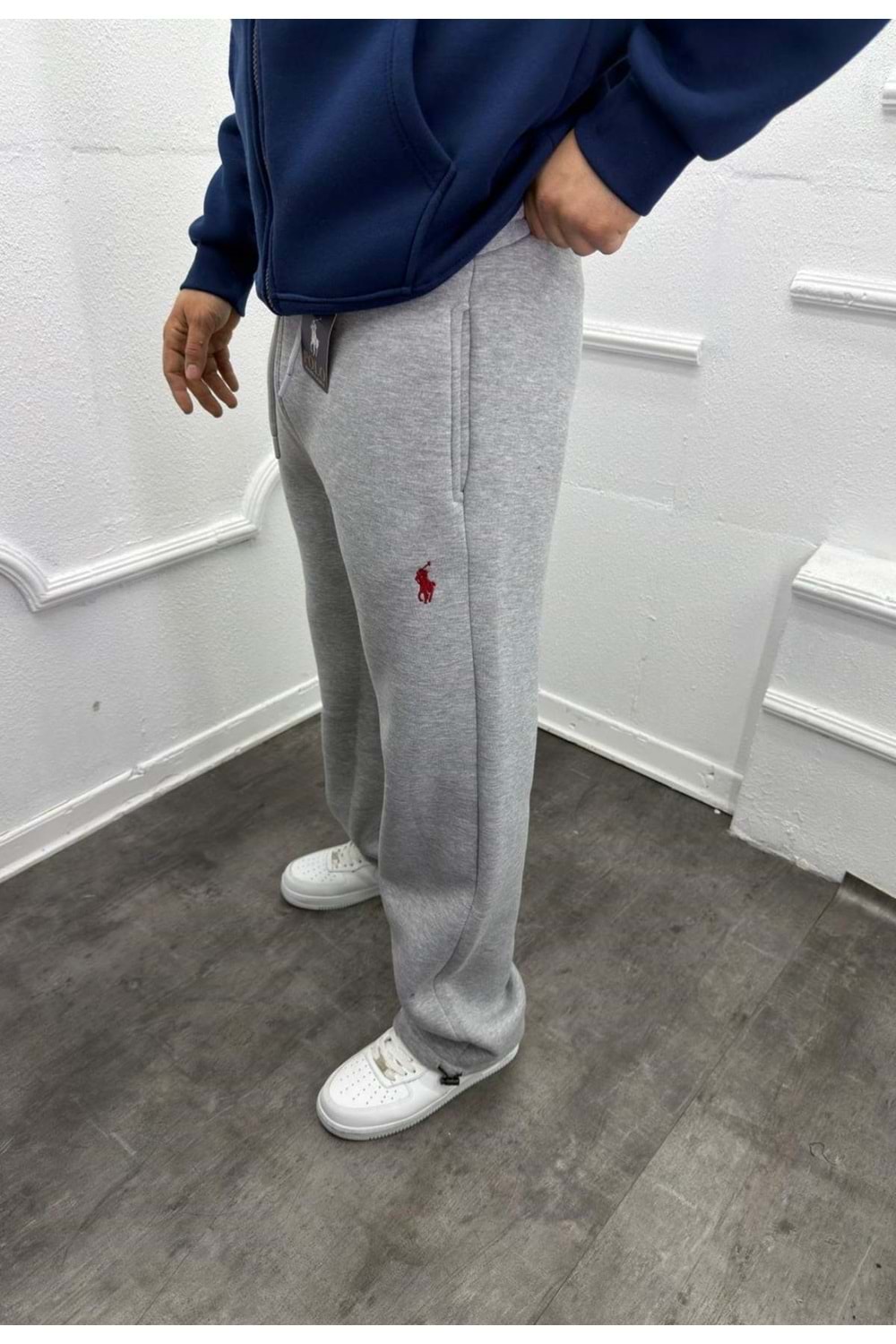 1013 POLO KIRMIZI LOGO BAGGY EŞOFMAN - GRİ