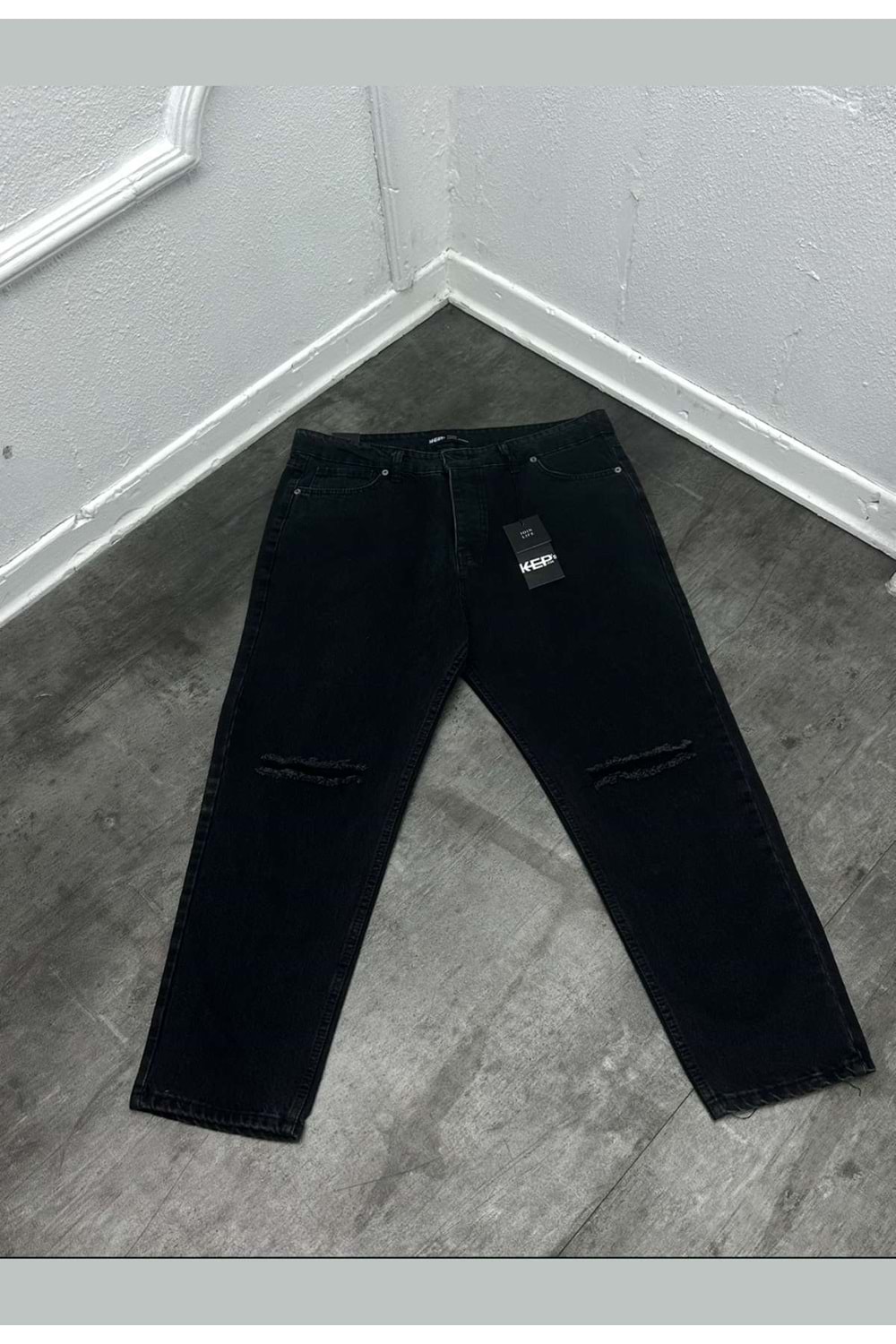 1012 KEPS DİZİ YIRTIK BOYFRİEND KOT - KOYU FÜME