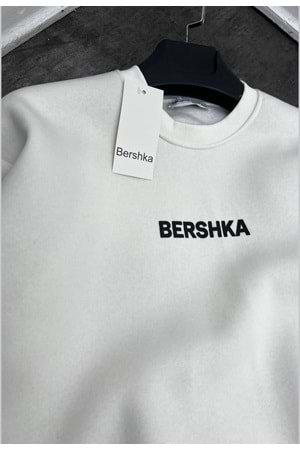 1001 BERSHKA BİSİKLET YAKA SWEAT - BEYAZ