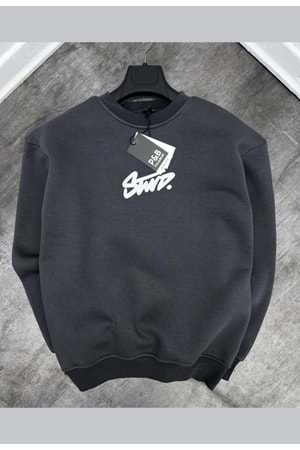 1013 STWD ÖN ARKA BASKI BISIKLET YAKA SWEAT - ANTRASİT - S