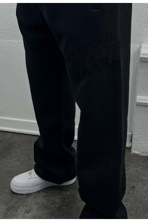 1019 STWD BÜYÜK NAKIŞ LOGO BAGGY EŞOFMAN - SİYAH