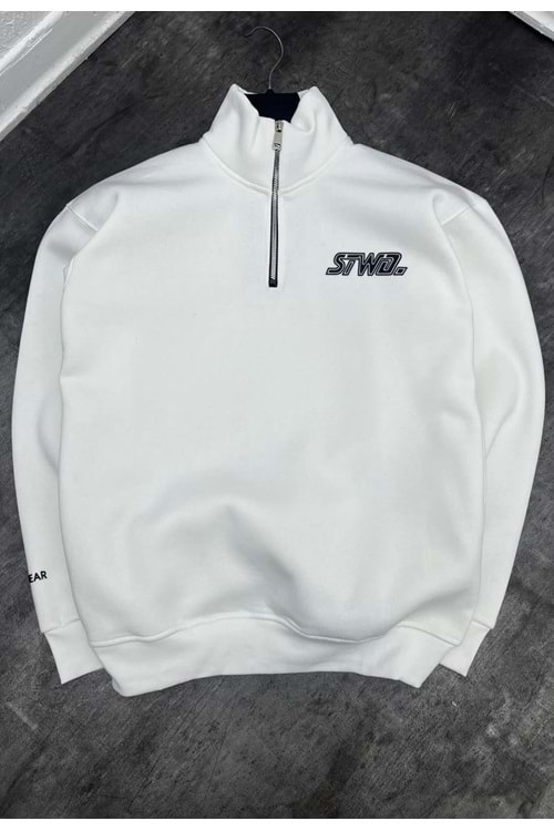 1004 STWD FERMUAR YAKA SWEAT - BEYAZ - S