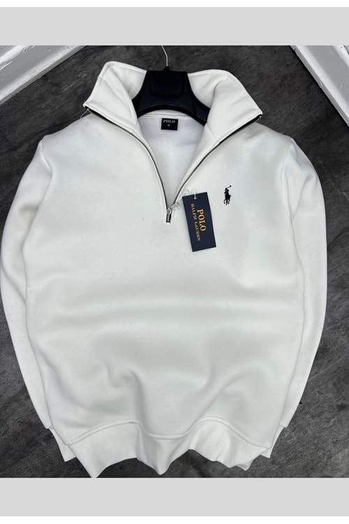 1004 POLO FERMUAR YAKA SWEAT - BEYAZ - S