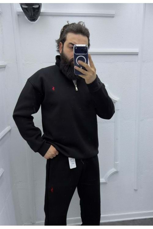 1004 POLO FERMUAR YAKA SWEAT - SİYAH - S
