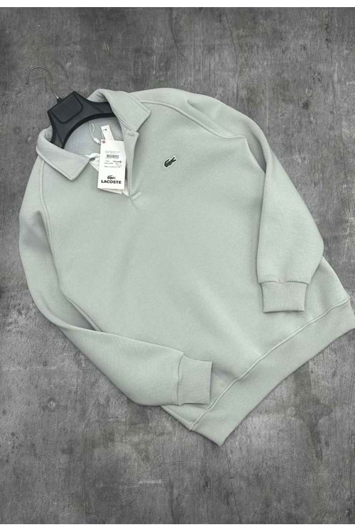 1004 LACOSTE POLO YAKA SWEAT - AÇIK GRİ - S