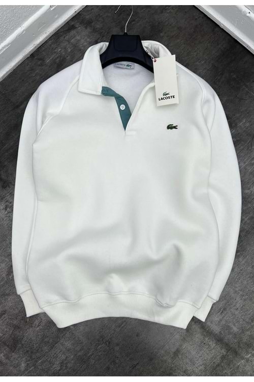 1004 LACOSTE POLO YAKA SWEAT - BEYAZ - S