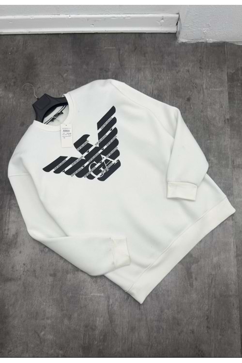 1002 ARMANI BİSİKLET YAKA SWEAT - BEYAZ