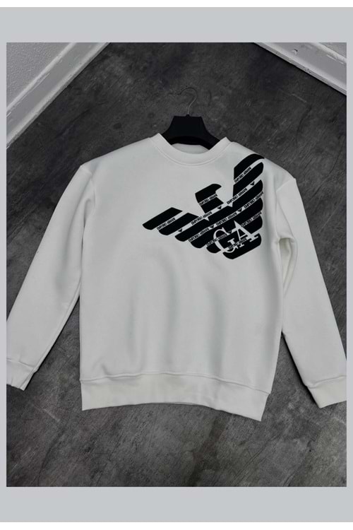 1003 ARMANI BİSİKLET YAKA SWEAT - BEYAZ - M