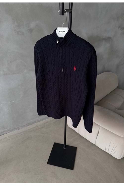 1006 POLO FERMUAR YAKA TRİKO ÖRME KAZAK - KOYU LACİVERT