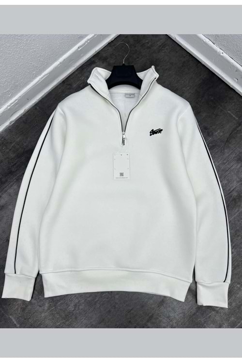 1011 STWD YAKA FERMUAR SWEAT - BEYAZ - M