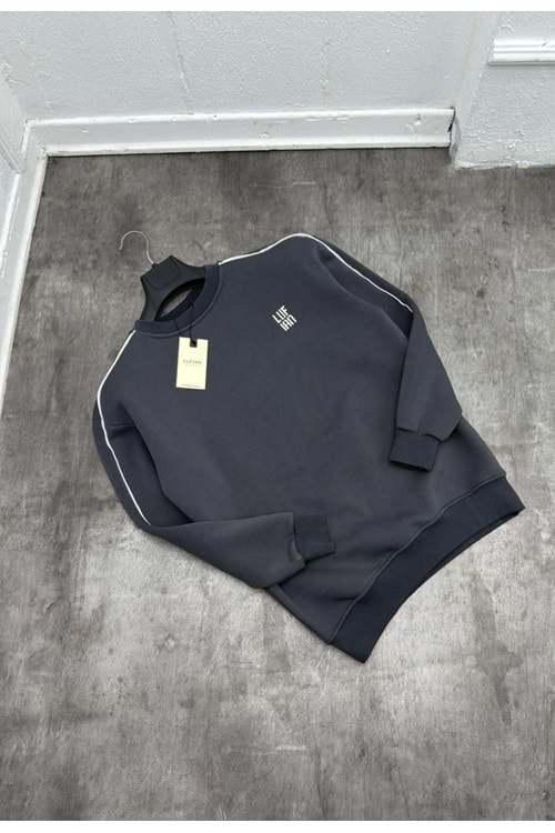 1004 LUFIAN ŞERIT DETAY BISIKLET YAKA SWEAT - ANTRASİT