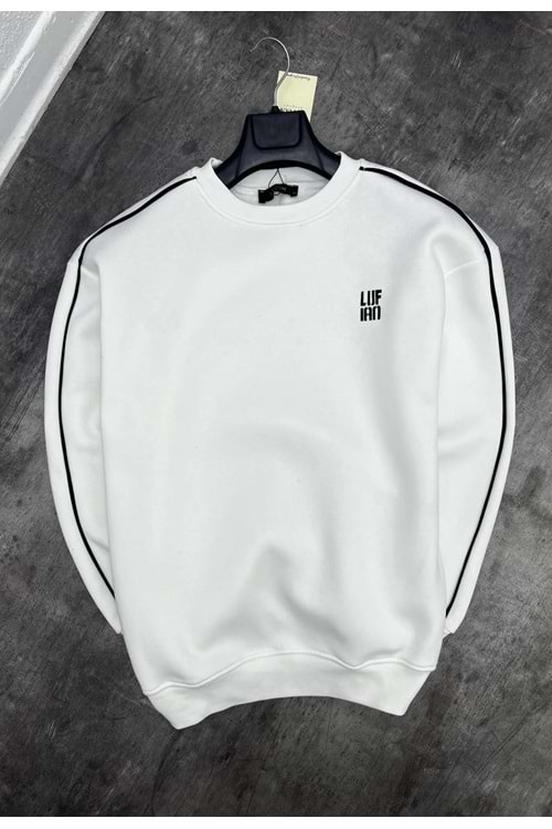 1004 LUFIAN ŞERIT DETAY BISIKLET YAKA SWEAT - BEYAZ - XXL