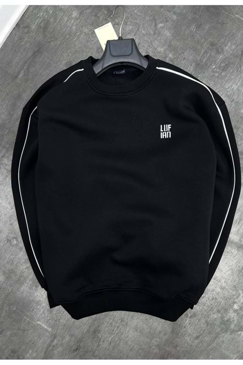 1004 LUFIAN ŞERIT DETAY BISIKLET YAKA SWEAT - SİYAH