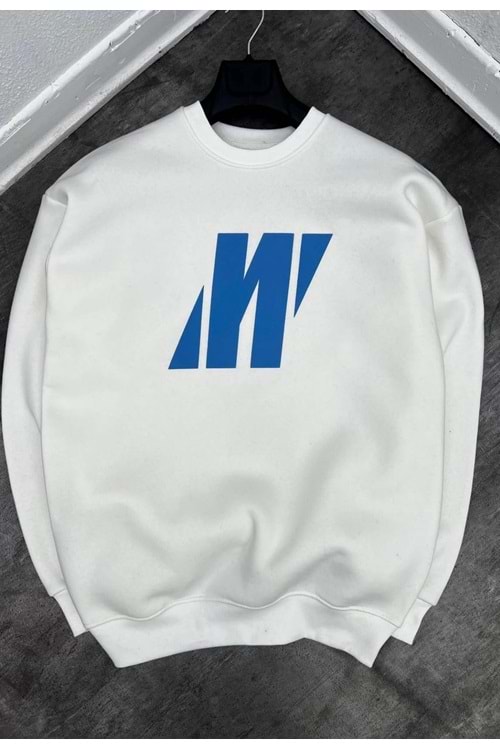 1004 MAVI BUYUK LOGO BISIKLET YAKA SWEAT - BEYAZ - XL