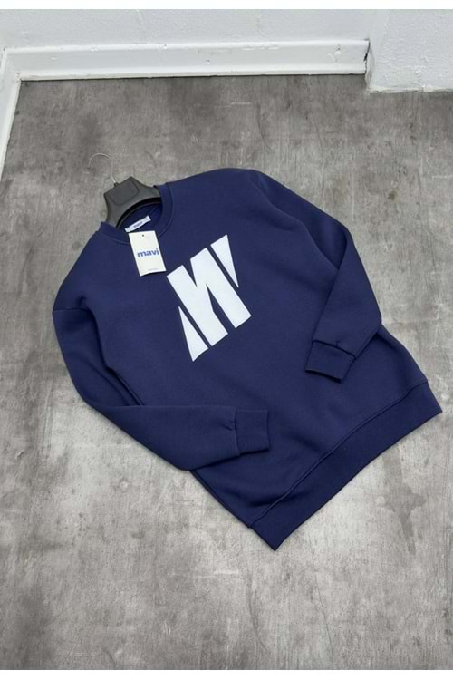 1004 MAVI BUYUK LOGO BISIKLET YAKA SWEAT - LACİVERT
