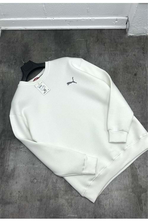 1004 PUMA REFLEKTÖR BASKI BISIKLET YAKA SWEAT - BEYAZ - M