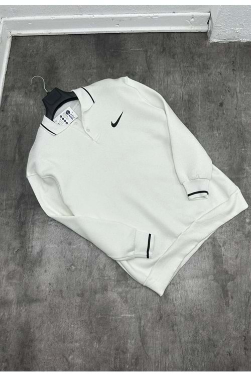 1009 NIKE POLO YAKA SWEAT - BEYAZ - M