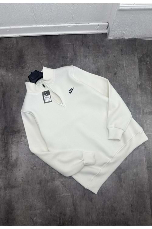1010 NIKE FERMUAR YAKA SWEAT - BEYAZ - XXL