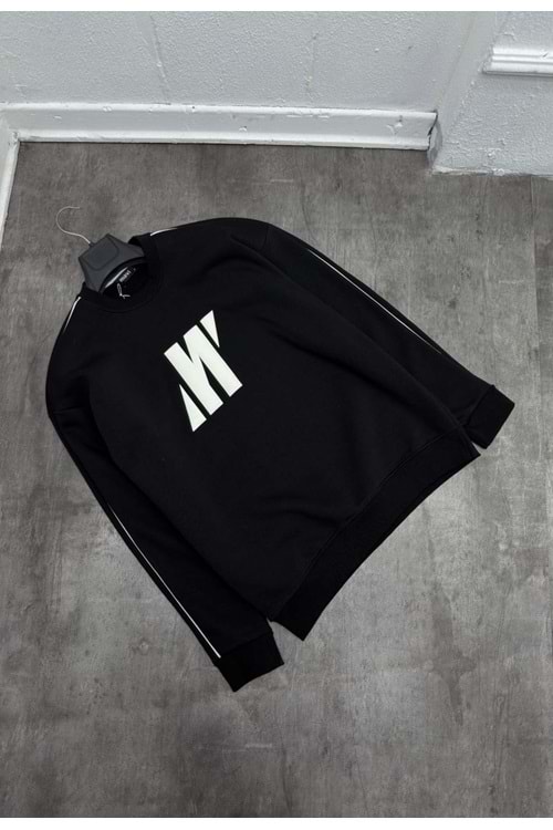 1007 MAVI SERIT DETAY BISIKLET YAKA SWEAT - SİYAH-BEYAZ - S