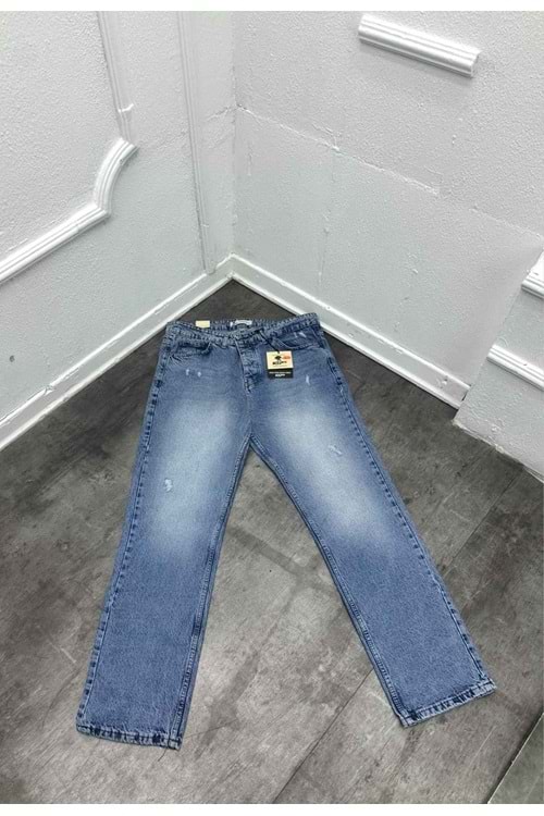 1009 KEPS YIRTIK TASLAMA BAGGY KOT - MAVİ - 31