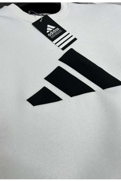 1023 ADIDAS BISIKLET YAKA SWEAT - BEYAZ-SIYAH - S