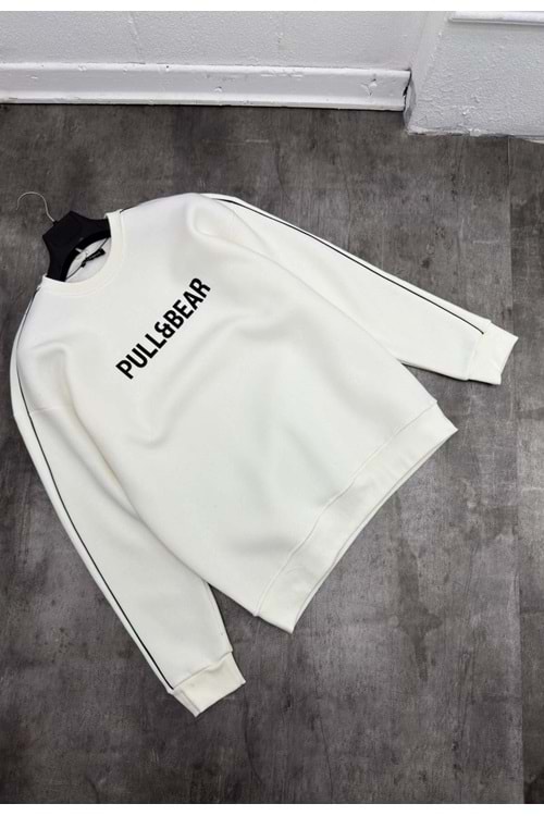 1003 PULL BEAR BISIKLET YAKA SWEAT - BEYAZ-SIYAH - S