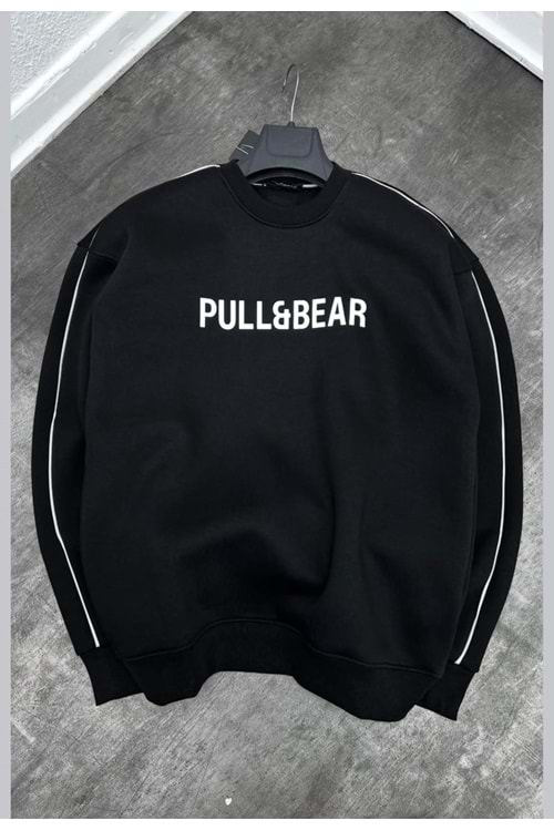 1003 PULL BEAR BISIKLET YAKA SWEAT - SİYAH-BEYAZ