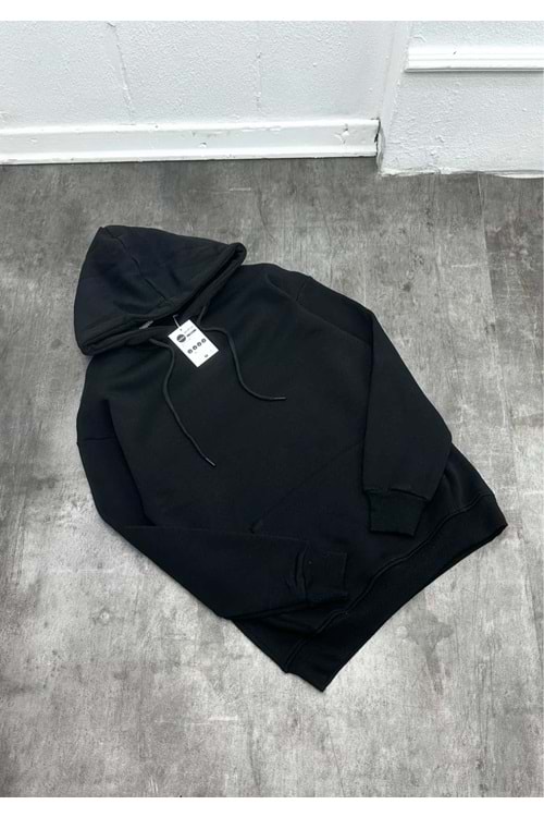 1007 BASIC KAPÜŞONLU SWEAT - SİYAH - M