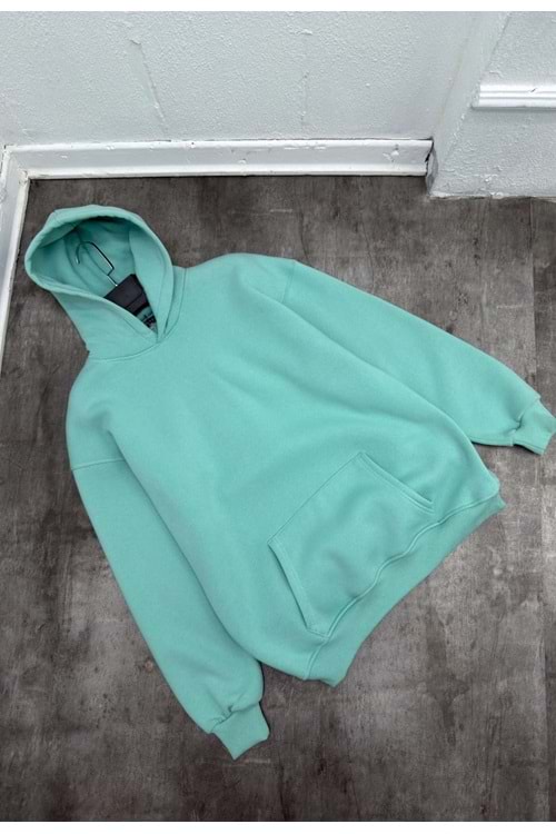 1007 BASIC KAPÜŞONLU SWEAT - MİNT YEŞİL - L