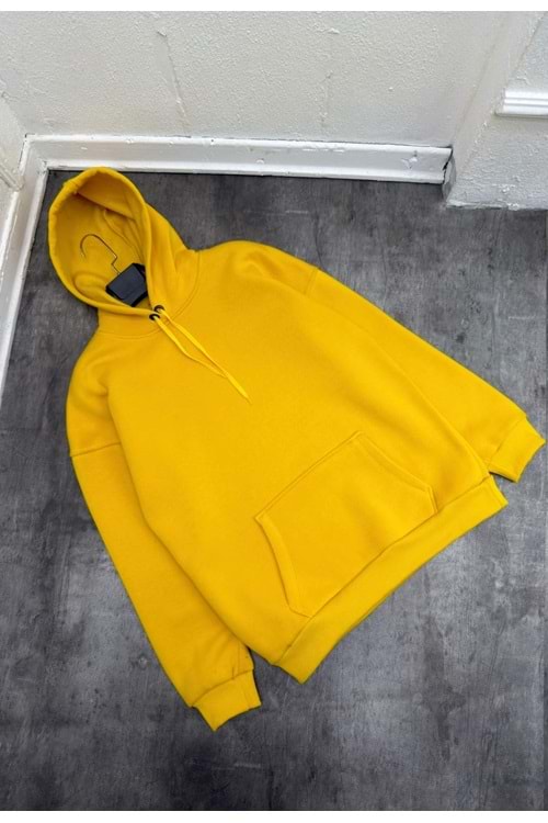 1007 BASIC KAPÜŞONLU SWEAT - SARI - M