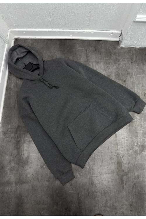 1007 BASIC KAPÜŞONLU SWEAT - KIRÇILLI ANTRASIT - L